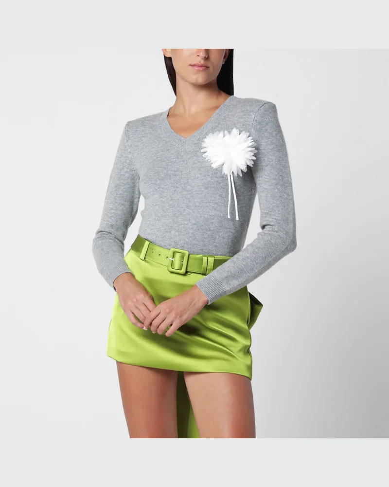 Self-Portrait Grauer Wollpullover mit Blumenmuster Grey