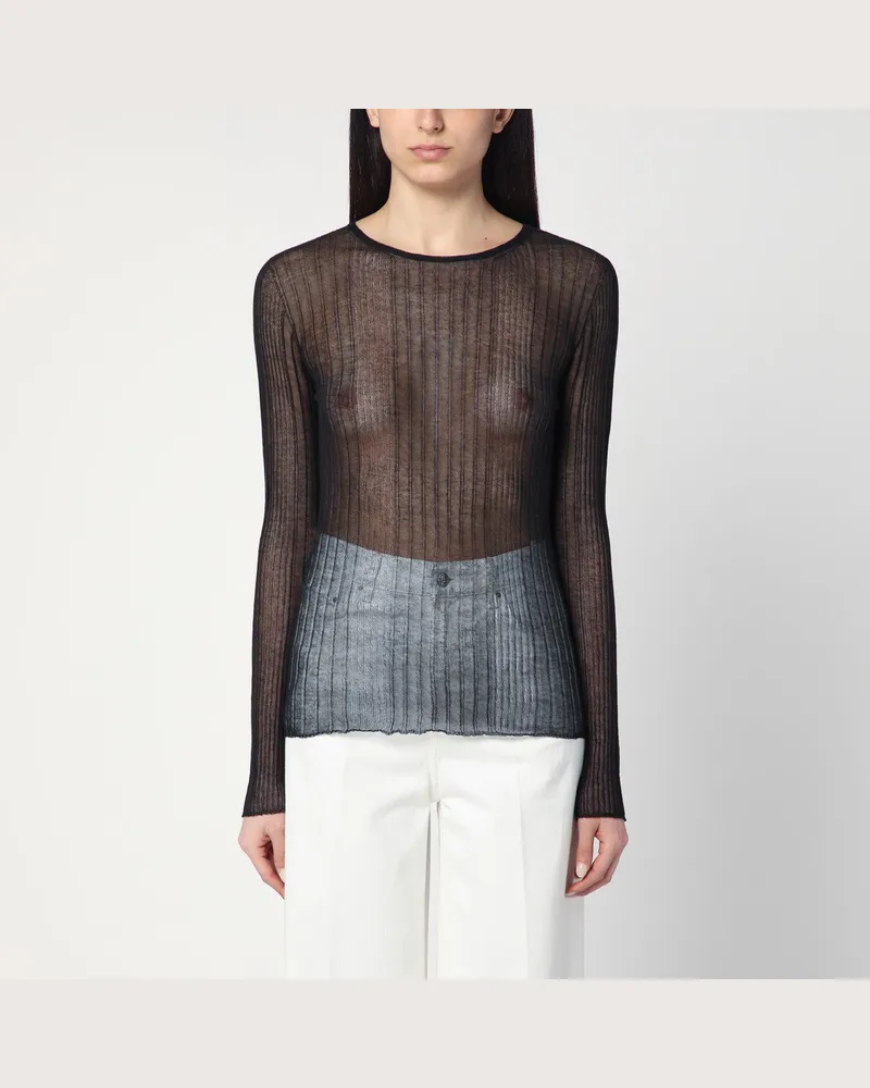 Roberto Collina Halbtransparenter schwarzer Pullover Black