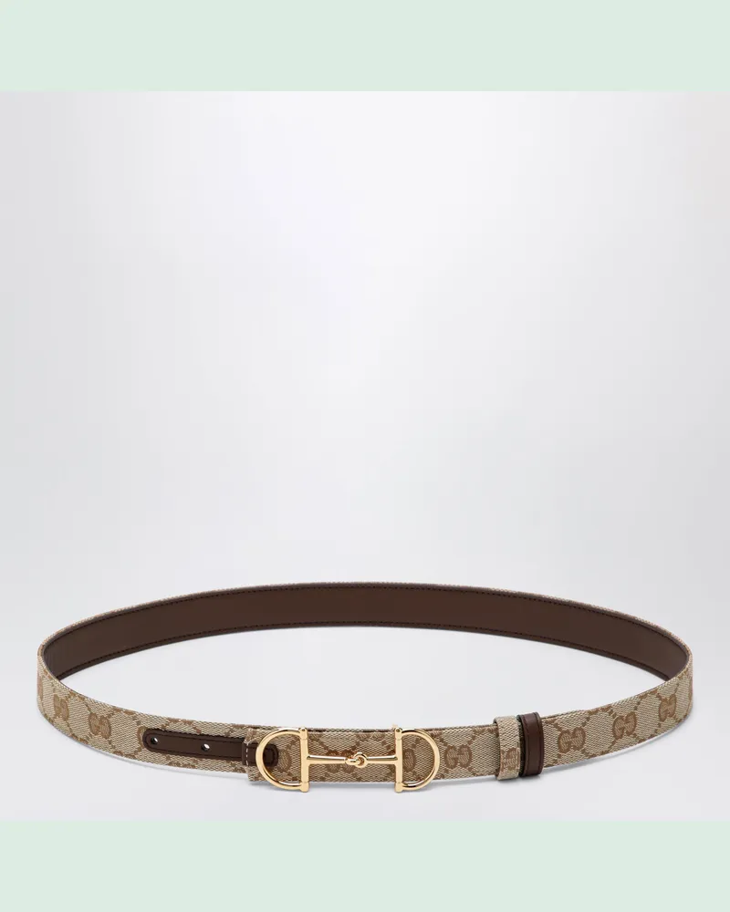 Gucci Wendegürtel aus GG-Gewebe und Leder in Sand/Braun mit Horsebit-Schnalle Beige