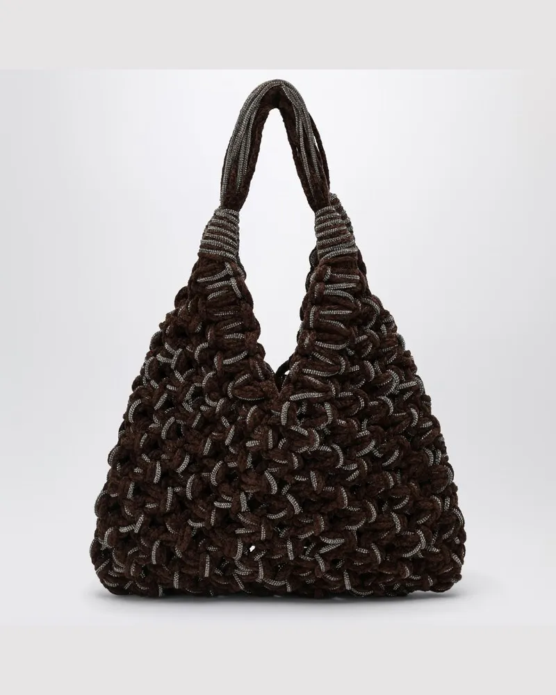 HIBOURAMA Vannifique Crystal Tasche aus Braunem Samt Braun