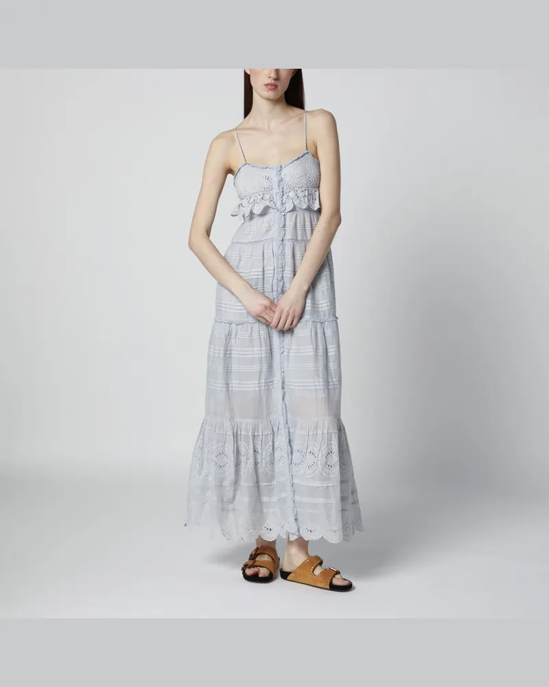 Isabel Marant Hellblaues langes Paule-Kleid aus Baumwolle und Spitze Hellblau