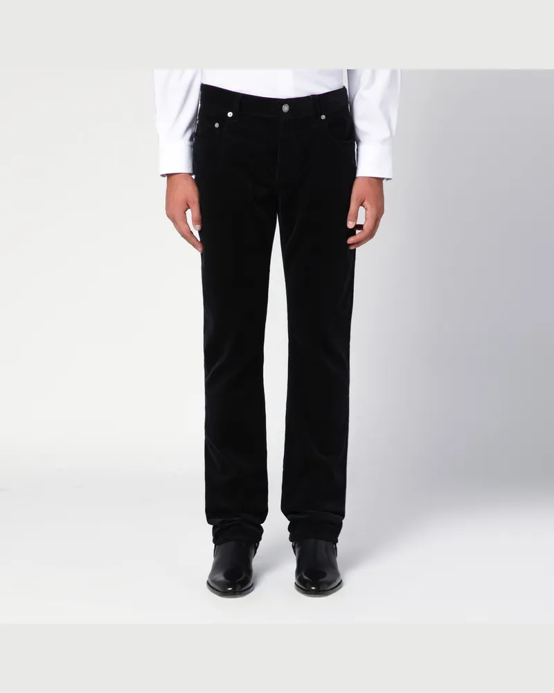 Saint Laurent Schwarze Hose aus Cord mit schmaler Form Black