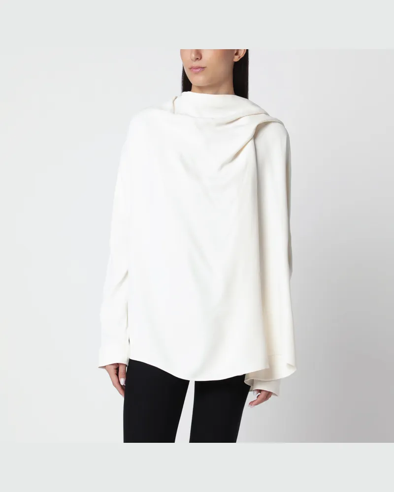 Totême Ecrufarbene, asymmetrisch drapierte Bluse aus Viskose White