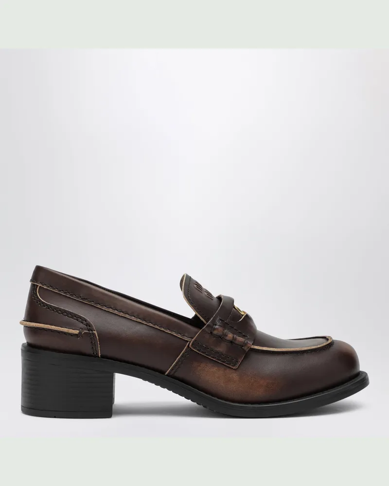 Miu Miu Loafer aus schwarzem Kalbsleder Brown