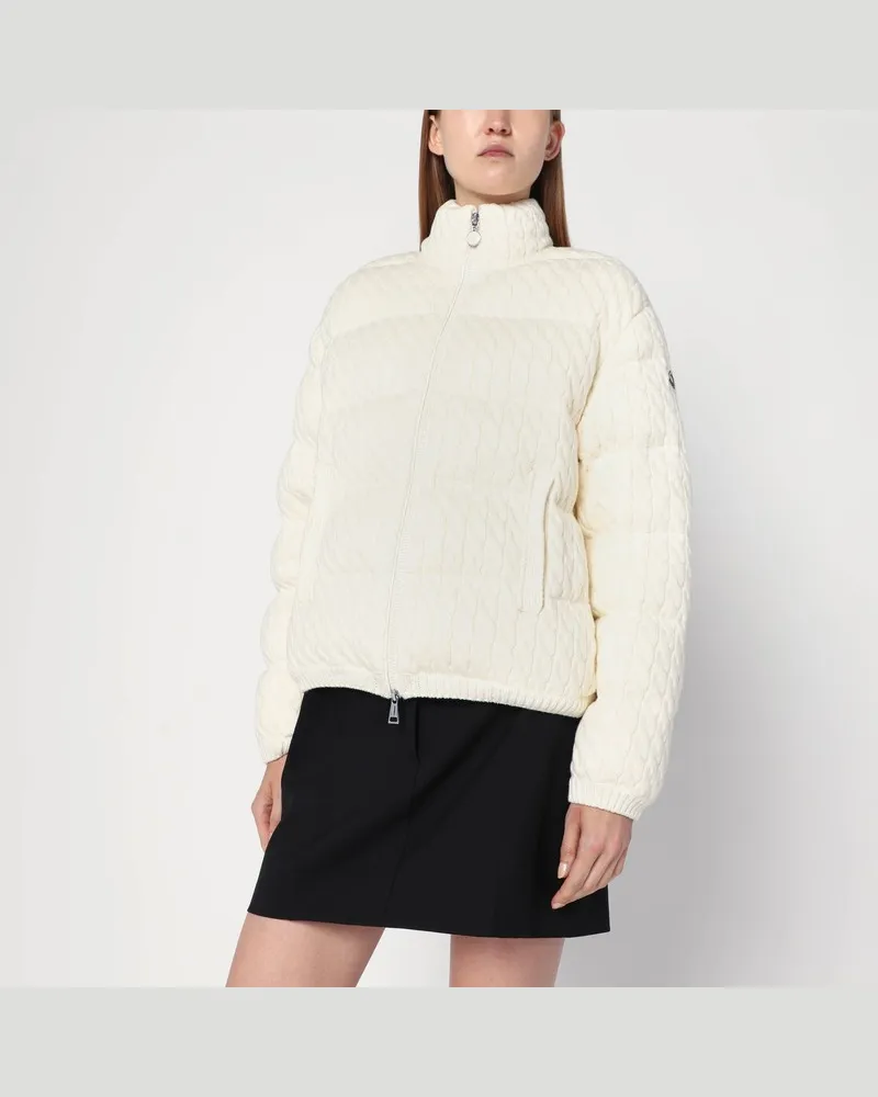 Moncler Weiße Daunenjacke mit Zopfmuster aus Baumwollmischung Weiß