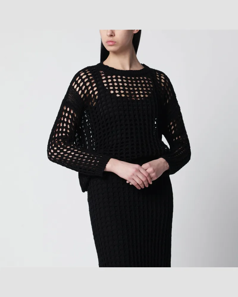 Max Mara Langarm-Netzpullover aus Baumwolle in Schwarz Black