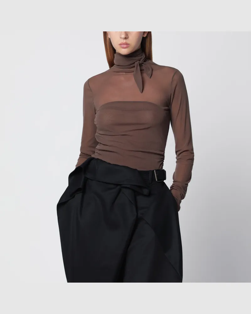 Christophe Lemaire Ballerina Top aus Jersey in Kakaobraun mit Halstuch Brown
