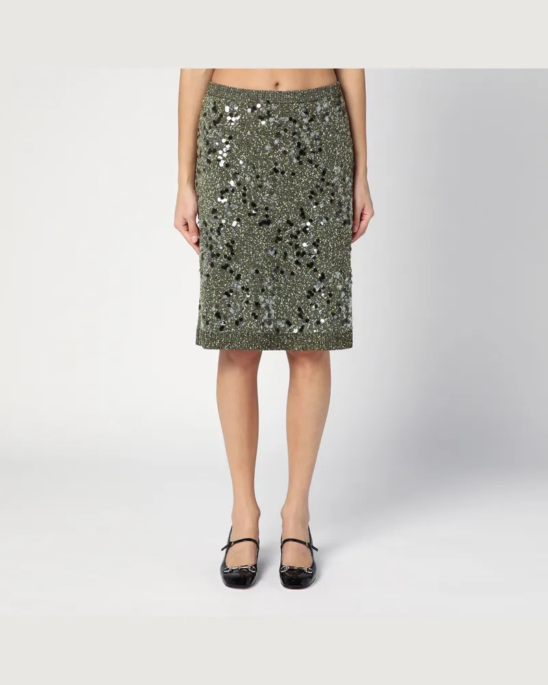 Gucci Dunkelgrüner Rock aus einer Mischung aus Viskose und Tweed 