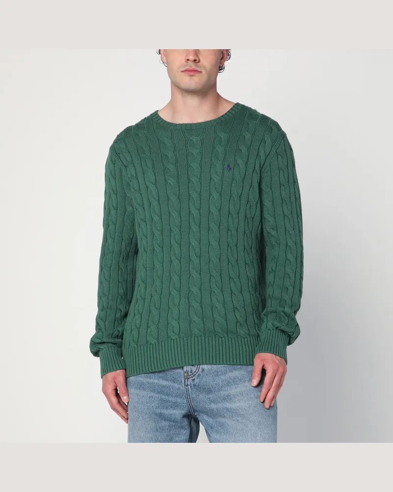 Ralph Lauren Grüner Zopfpullover aus Baumwolle Green