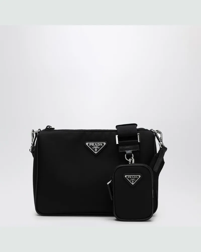 Prada Umhängetasche aus Re-Nylon und schwarzem Saffiano-Leder 