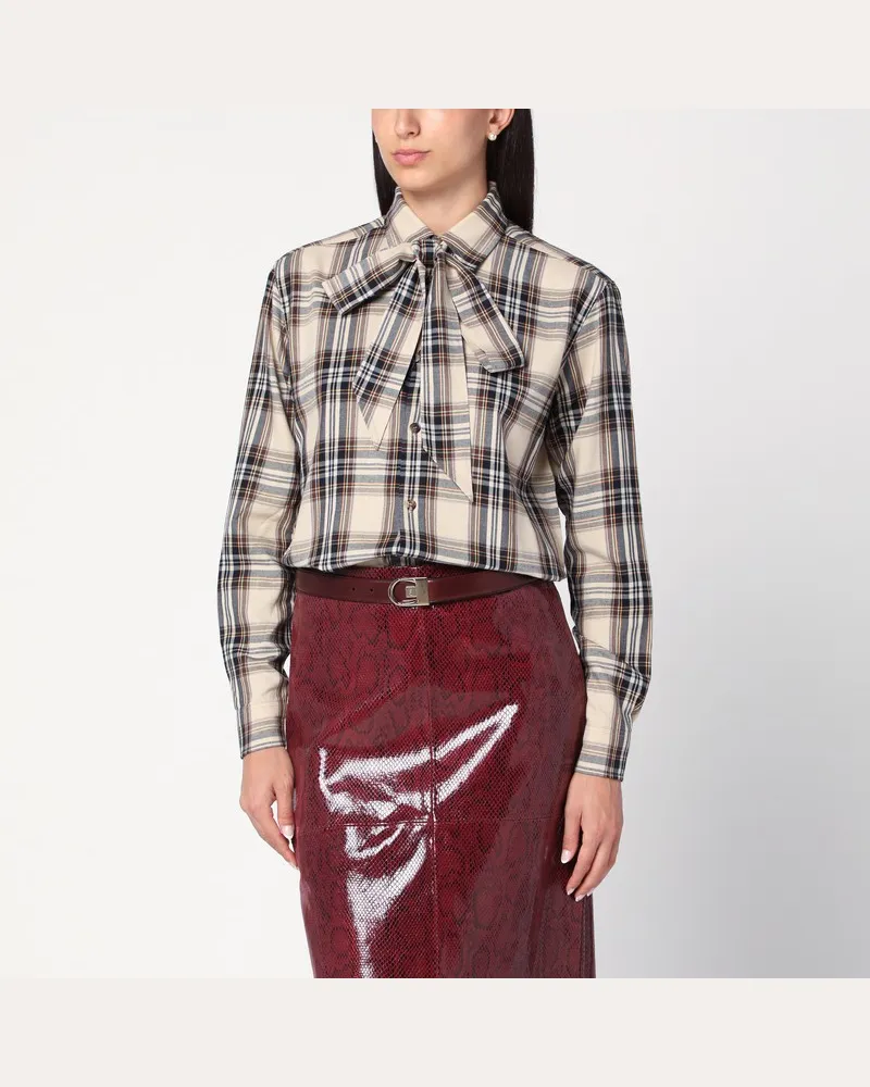 Saint Laurent Lavallière-Hemd Cassandre aus kariertem Baumwollstoff Mehrfarbig
