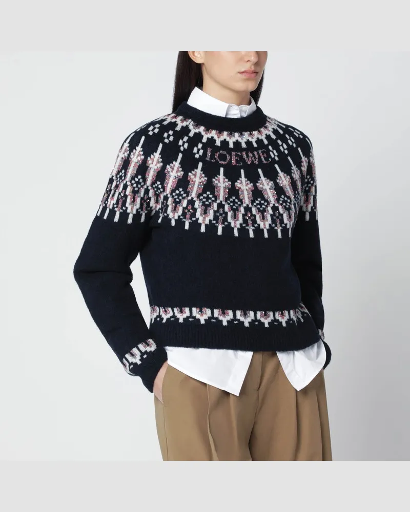 Loewe Marineblauer Pullover mit Fair-Isle-Muster Blau
