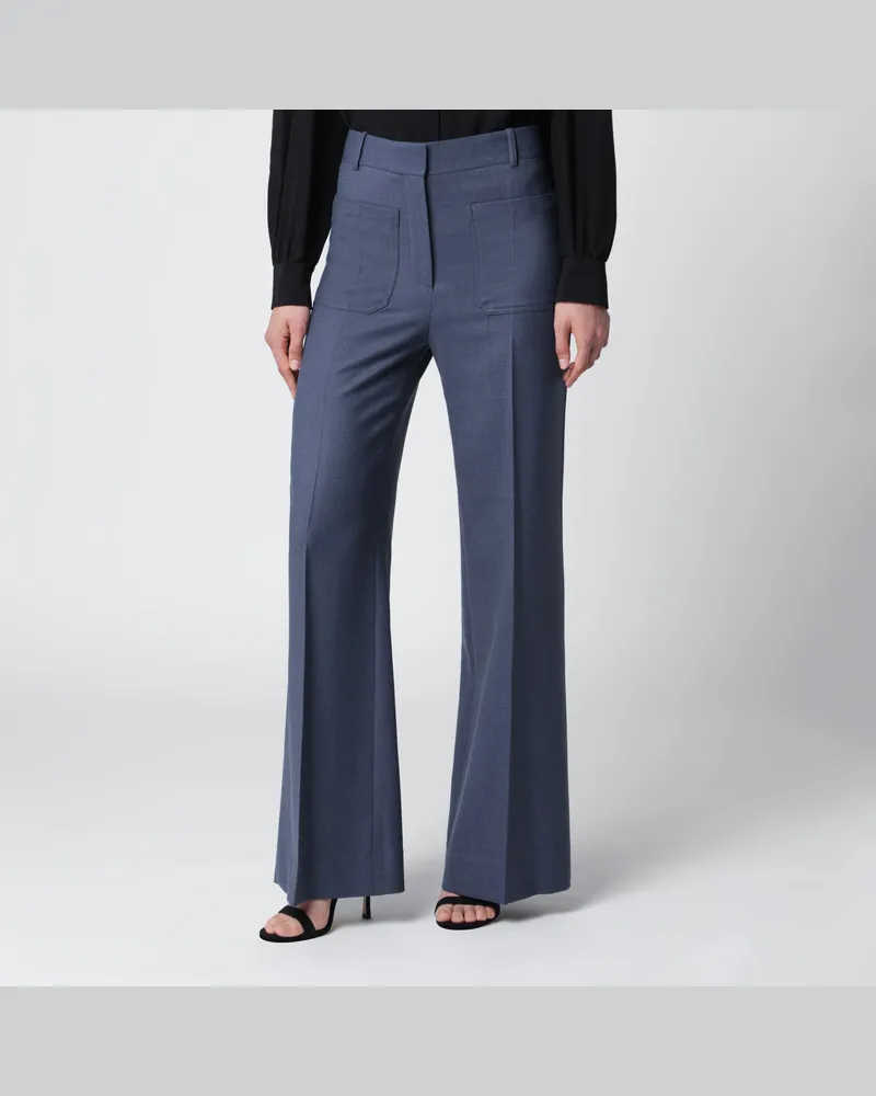 Victoria Beckham Alina Hose aus blau melierter Wollmischung Blue