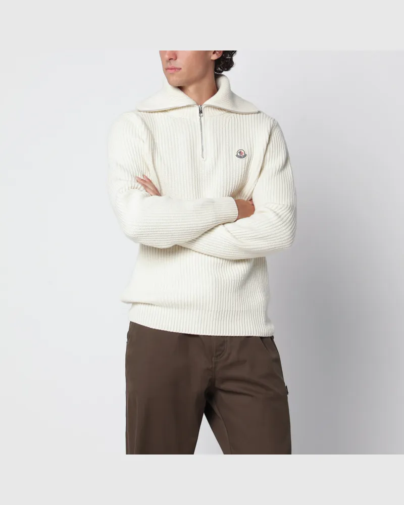 Moncler Cremefarbener gerippter Wollpullover Beige
