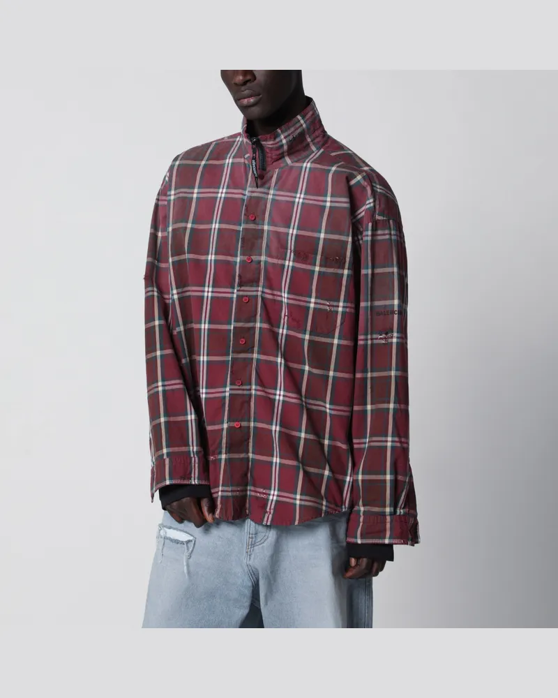 Balenciaga Kariertes Flanellhemd mit Reißverschluss in Burgunderrot Burgundy