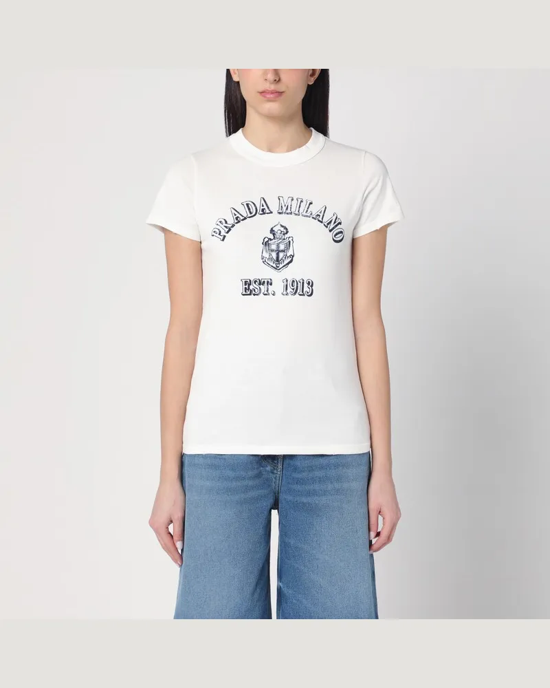 Prada Weißes T-Shirt mit Logodruck Weiß