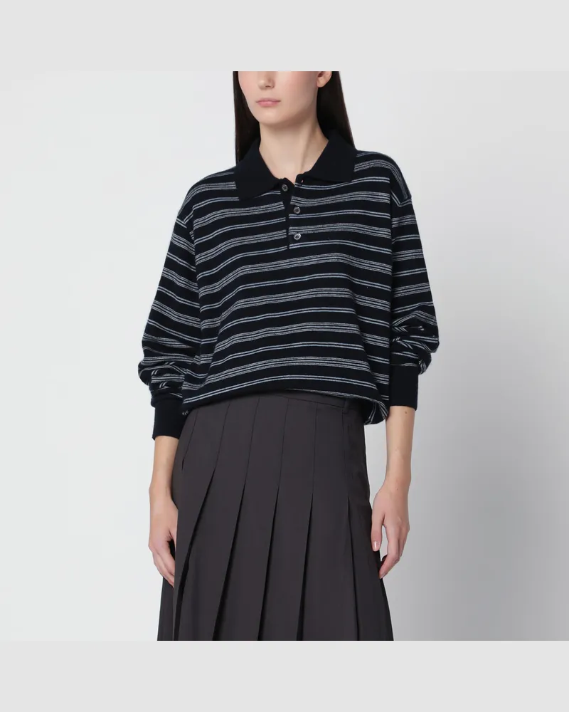 Dunst Gestreifter Pullover mit marineblauem Kragen Blue