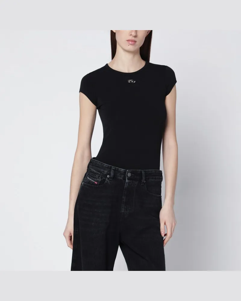 Diesel T-Angie schwarzes T-Shirt mit gelasertem Oval D Schwarz
