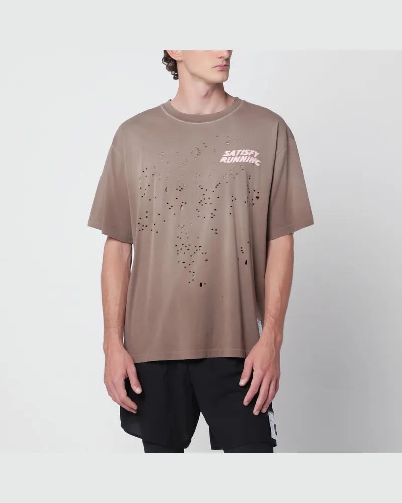 Satisfy MothTech Sun Bleached Rain Drum T-shirt with holes Brown