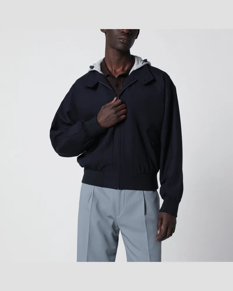 Prada Jacke mit Kapuze aus marineblauer Wolle Blue