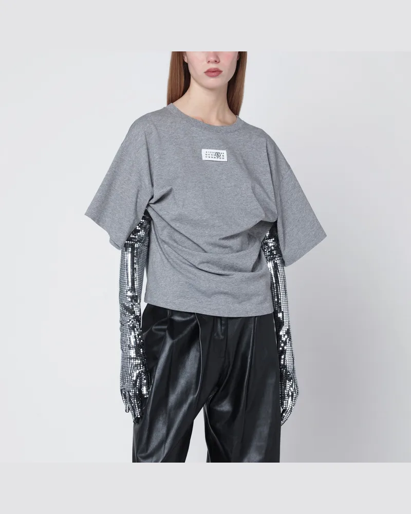 Maison Margiela Graumeliertes Baumwoll-T-Shirt mit Handschuhen Grey