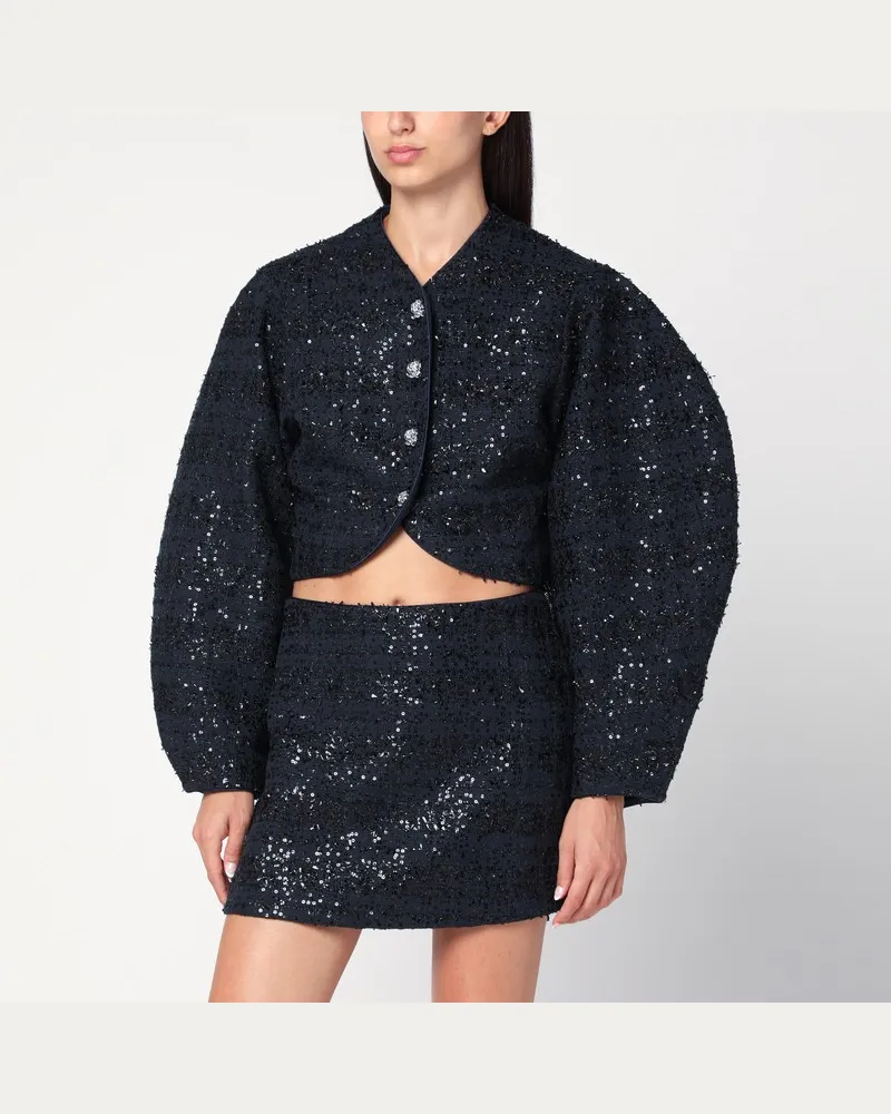 ROTATE Birger Christensen Bouclé-Jacke in Marineblau mit Pailletten Blau