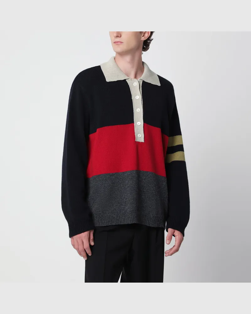 Namacheko Striped colour-block polo sweater in wool Blue