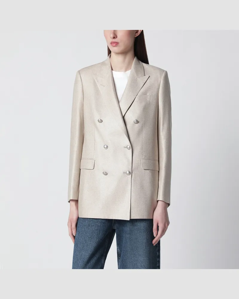 Tagliatore Beige zweireihige Jacke aus Seide Beige