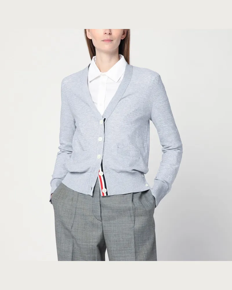 Thom Browne Hellgraue Strickjacke aus Baumwolle und Seide Grau