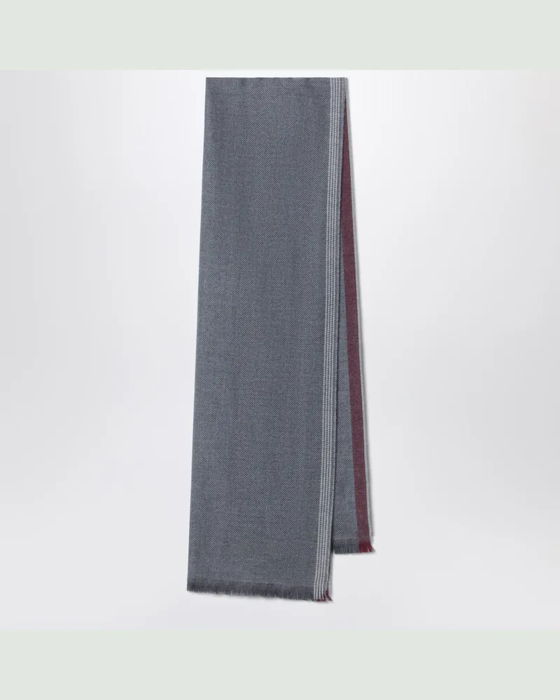 Brunello Cucinelli Schal in Dunkelgrau/Burgunder/Sand aus Wolle und Kaschmir Grey