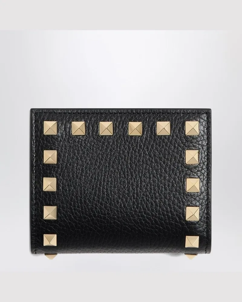 Valentino Garavani Rockstud Kompaktgeldbörse aus schwarzem Leder Schwarz