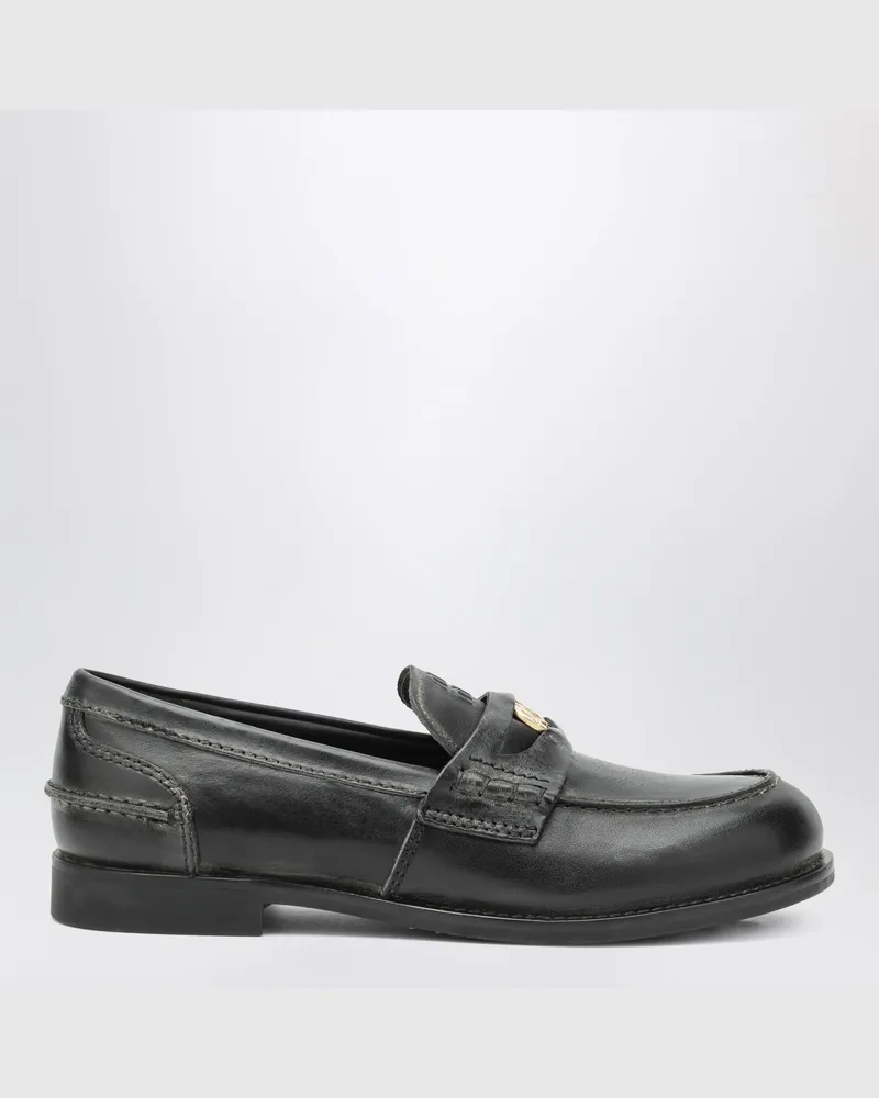 Miu Miu Schwarze Mokassins aus Leder im Vintage-Look Black