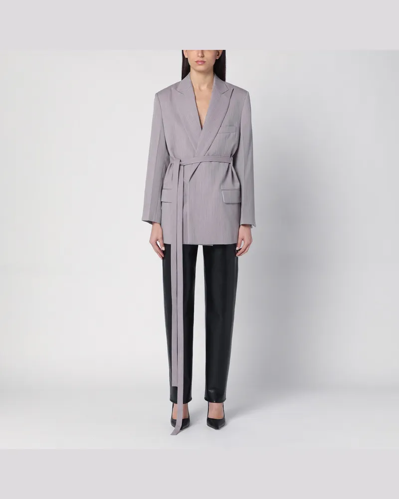 Victoria Beckham Hellgraue Wolljacke mit Gürtel Grey