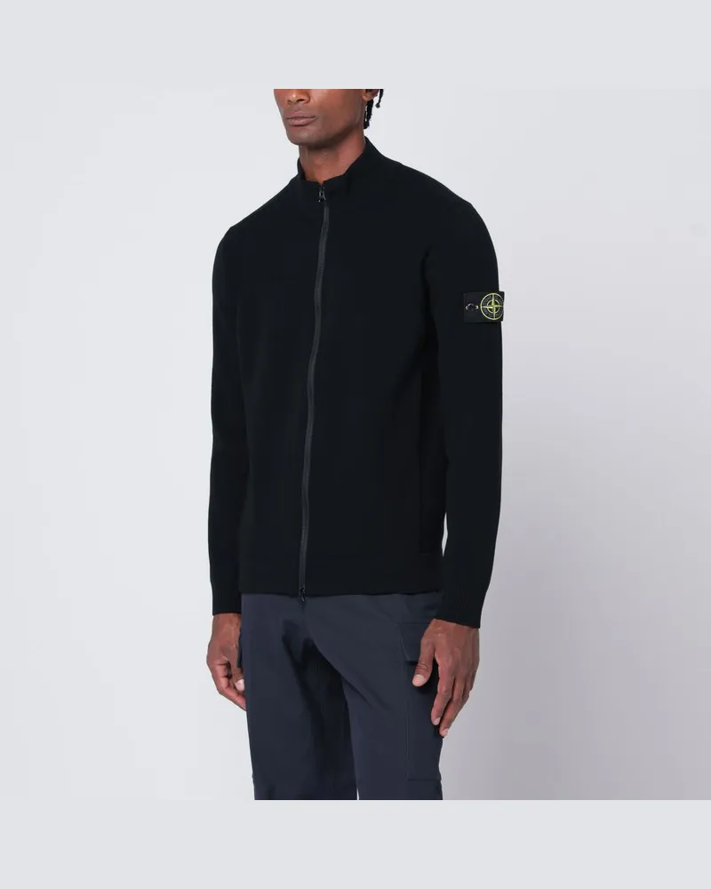 Stone Island Schwarzer Cardigan mit Reißverschluss aus Wollmischung Schwarz