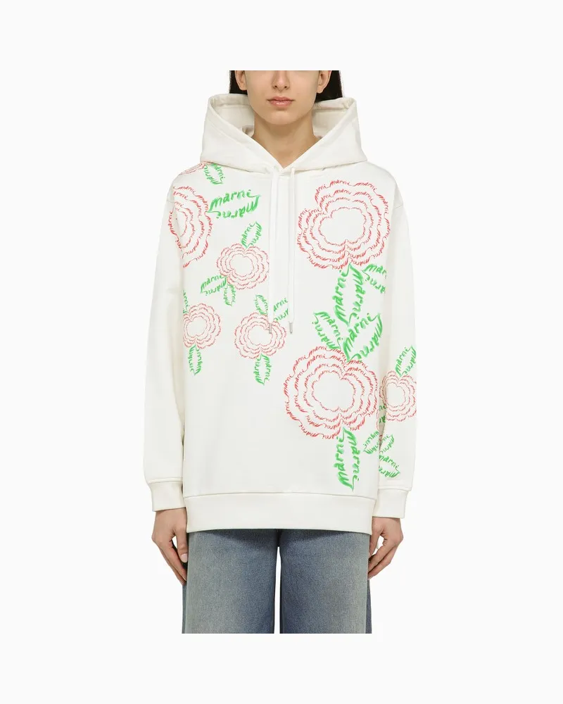 Marni Weißer Hoodie aus Baumwolle mit Stickerei Weiß