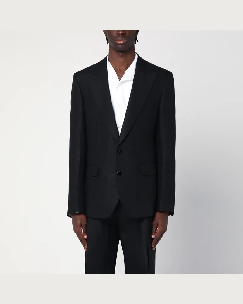 Dolce & Gabbana Einreihige schwarze Jacke aus Leinen Black