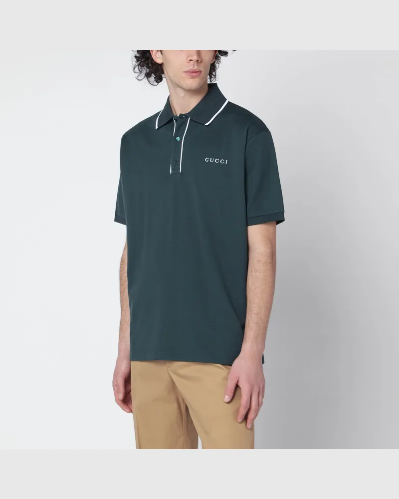 Gucci Petrolgrünes Polohemd aus Baumwollpiqué Schwarz