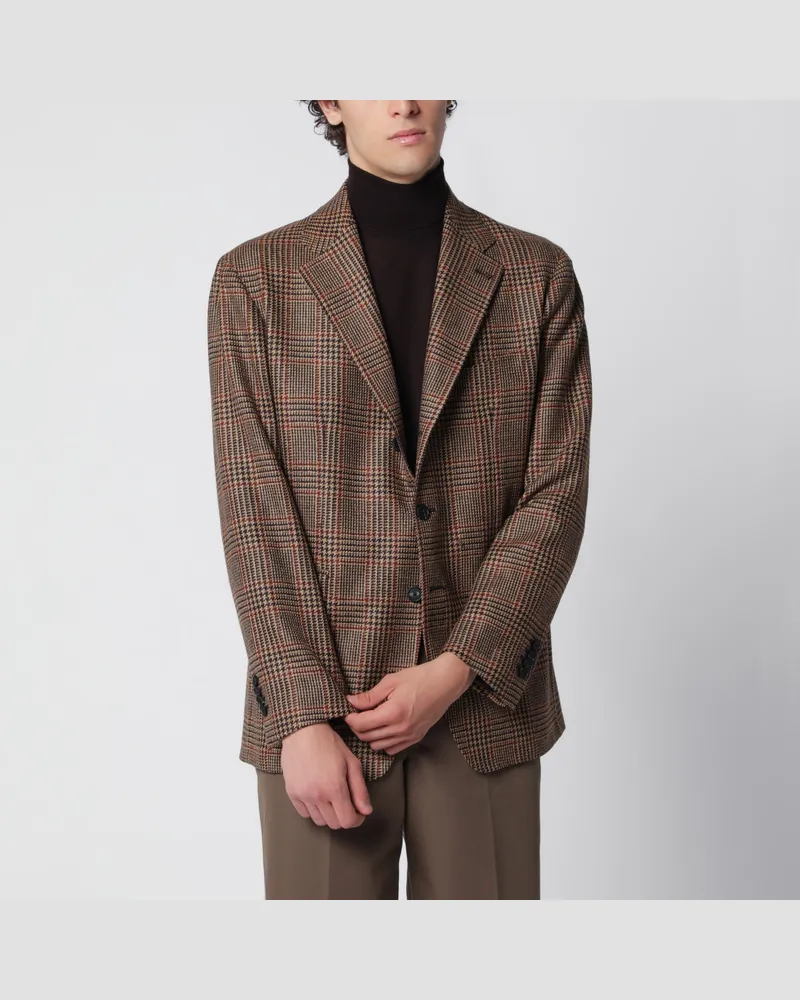 Tagliatore Braune Einreiherjacke mit Prince-of-Wales-Muster Brown