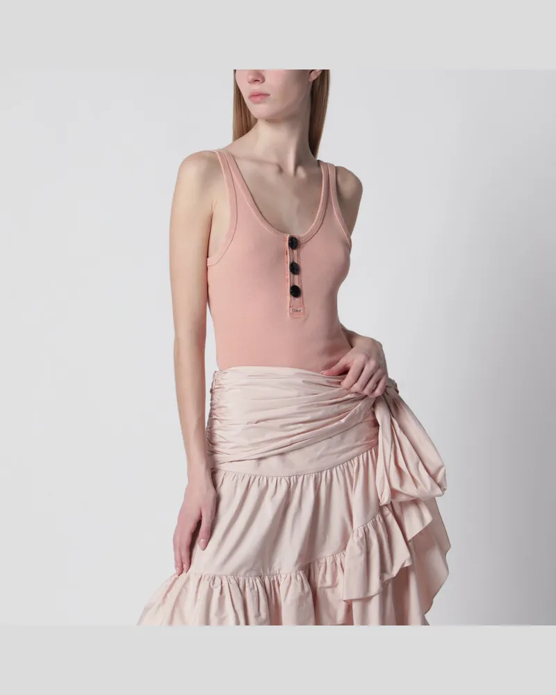 Chloé Enges Henley-Top aus Bio-Baumwolljersey in Rosa Pink