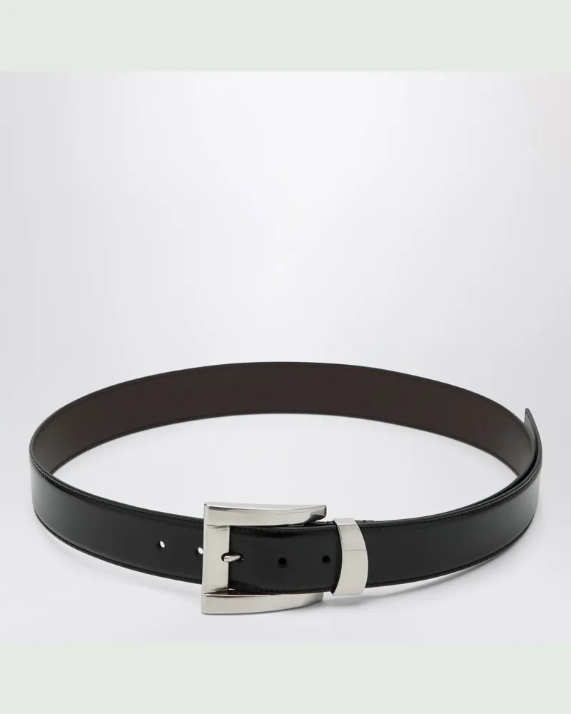 Versace Schwarzer Ledergürtel mit Logo-Schriftzug Black