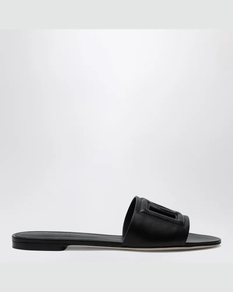 Dolce & Gabbana Schwarze Lederslides mit DG-Logo Black
