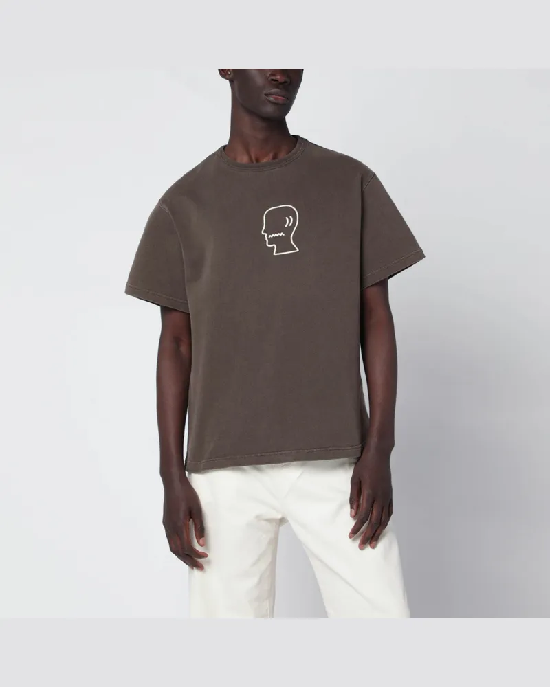 Brain Dead Braunes Vintage-T-Shirt mit gesticktem Logo 