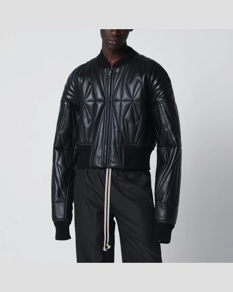 Moncler Bomberjacke mit Reißverschluss aus schwarzem Leder Black