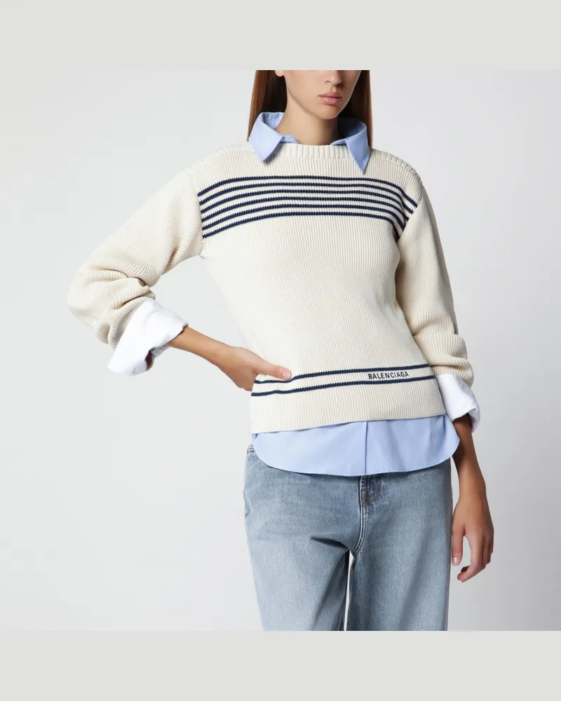 Balenciaga Baumwollpullover mit U-Boot-Ausschnitt navy/weiß Blue