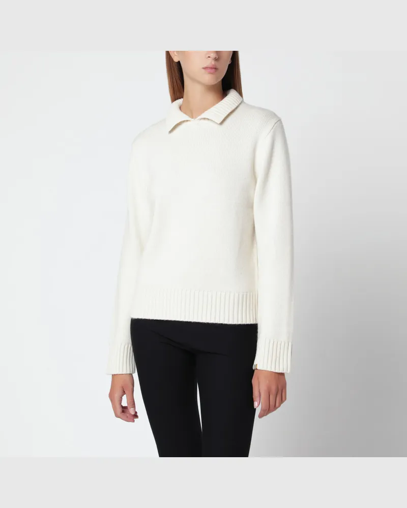 extreme cashmere Cremefarbener Polopullover aus Kaschmir White