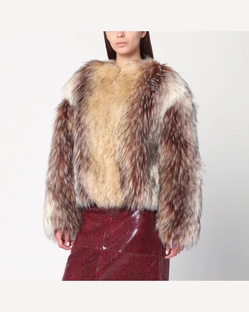 HALFBOY Kurzer Kunstpelzmantel in Beige/Schwarz/Weiß Beige