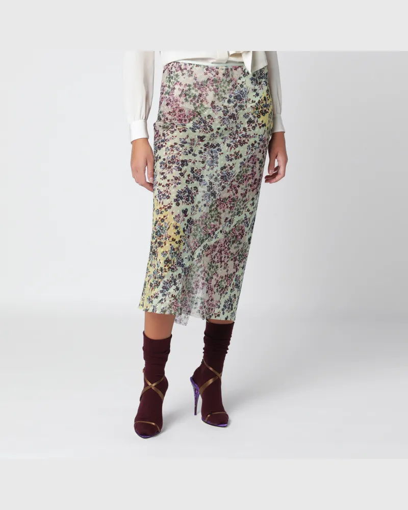Dries van Noten Mint green skirt with floral print Green
