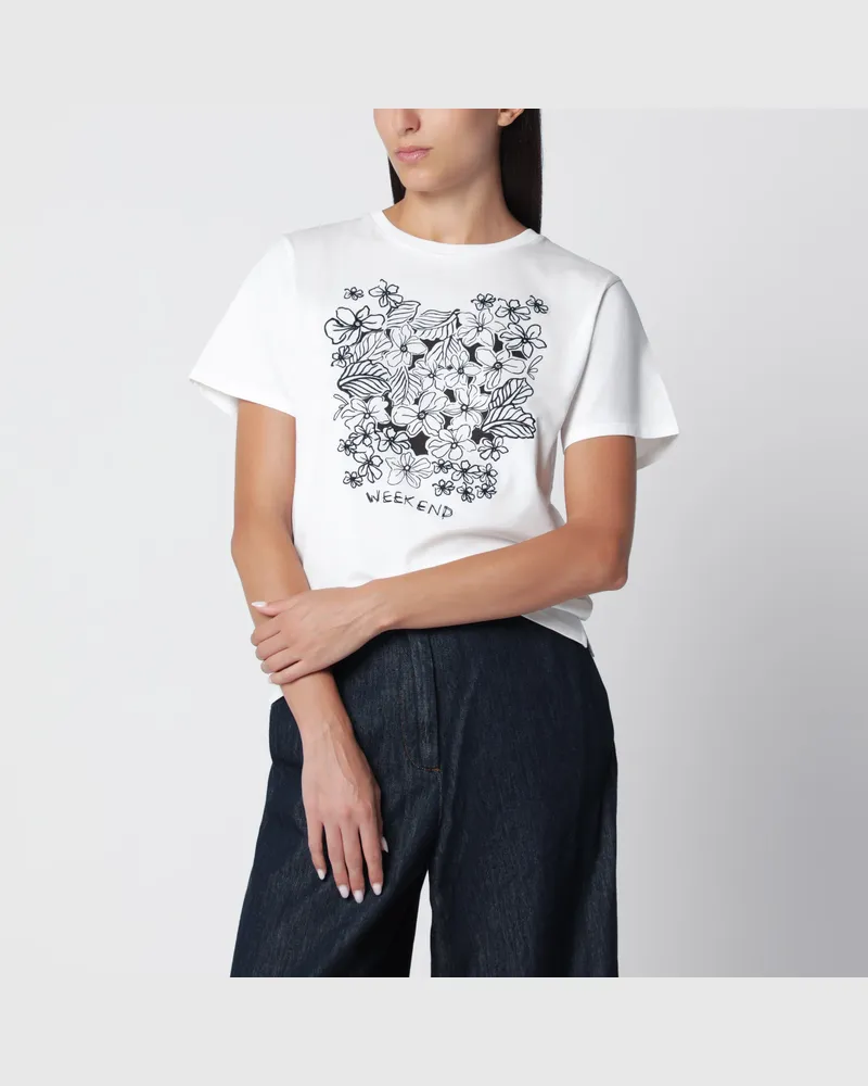 Max Mara T-Shirt mit Grafik aus Baumwolljersey in Weiß White