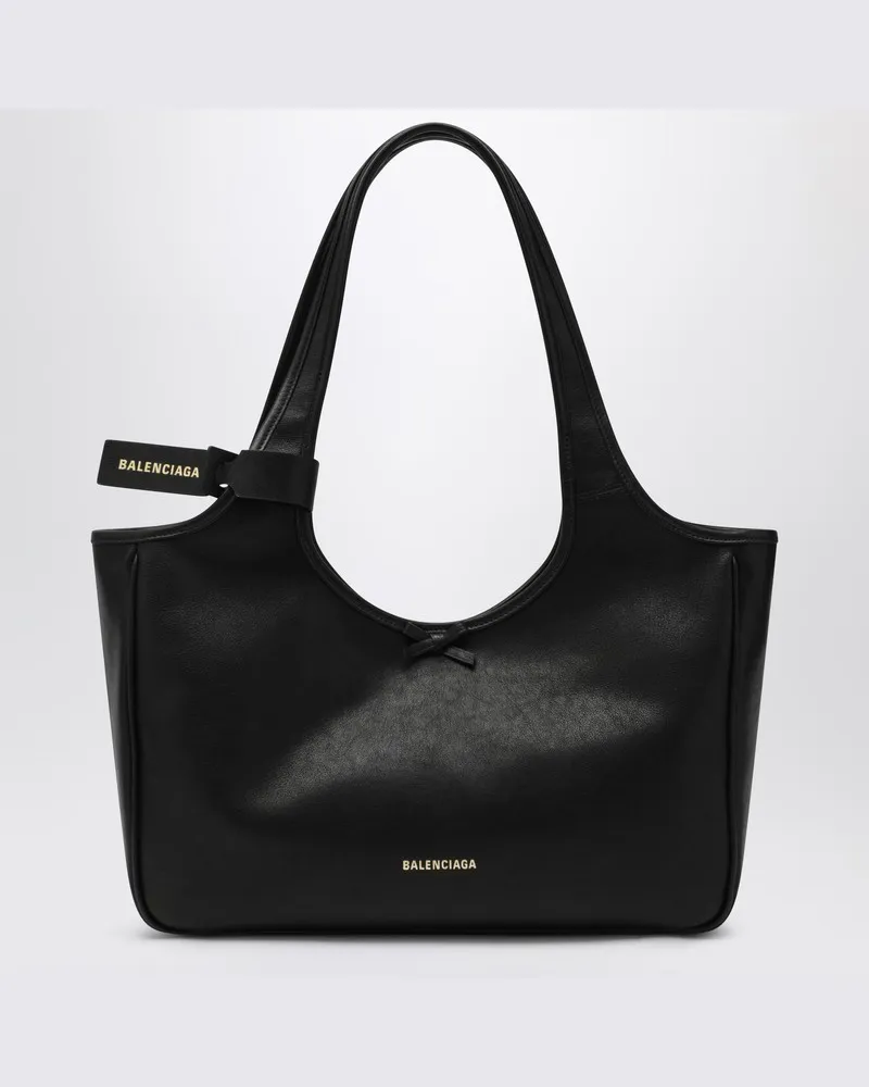 Balenciaga Laundrette East-West Tote Bag aus schwarzem Leder Schwarz