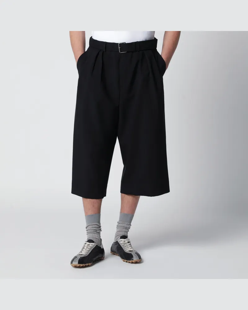 Dries van Noten Schwarze cropped weite Hose aus Wollmischung Black